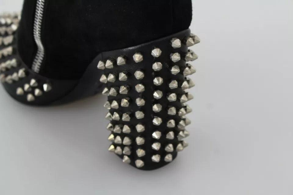 Philipp Plein – Schwarze Wildleder-Stiefeletten mit Nietenabsatz