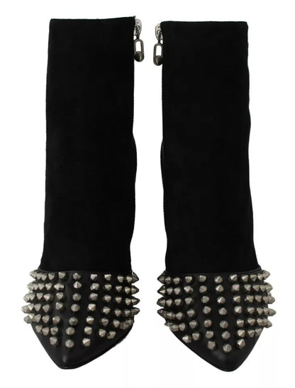 Philipp Plein – Schwarze Wildleder-Stiefeletten mit Nietenabsatz