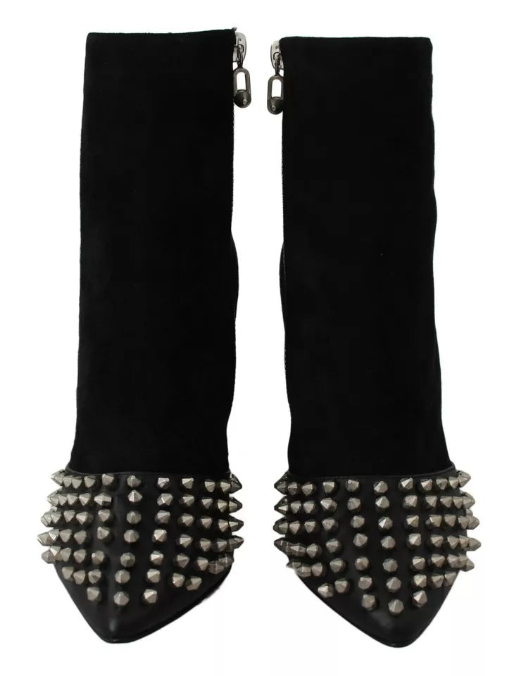 Philipp Plein – Schwarze Wildleder-Stiefeletten mit Nietenabsatz