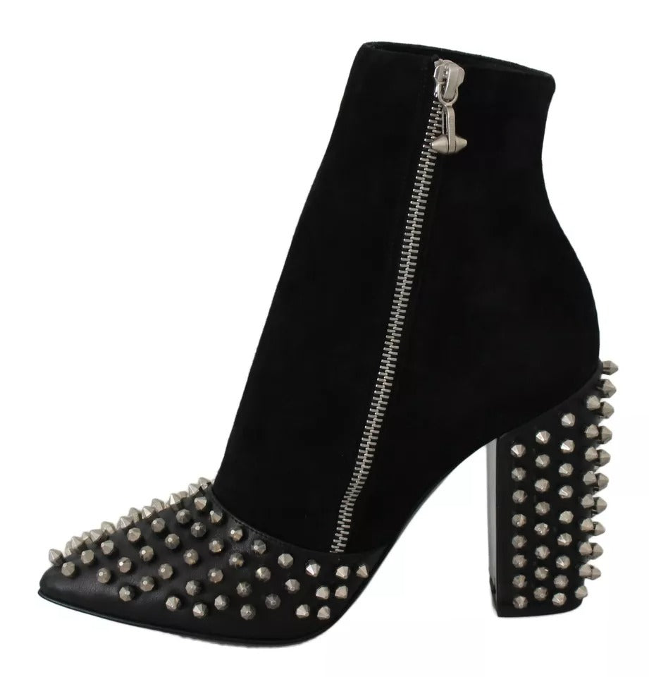 Philipp Plein – Schwarze Wildleder-Stiefeletten mit Nietenabsatz