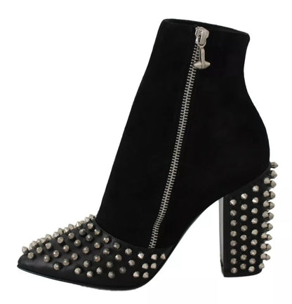 Philipp Plein – Schwarze Wildleder-Stiefeletten mit Nietenabsatz