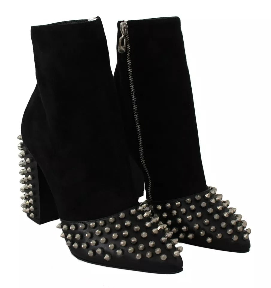 Philipp Plein – Schwarze Wildleder-Stiefeletten mit Nietenabsatz