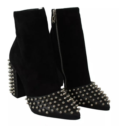 Philipp Plein – Schwarze Wildleder-Stiefeletten mit Nietenabsatz