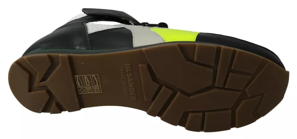 Jil Sander – Schuhe mit Schnürung und Riemen in Nebelgrau und Neongrün in Schwarz