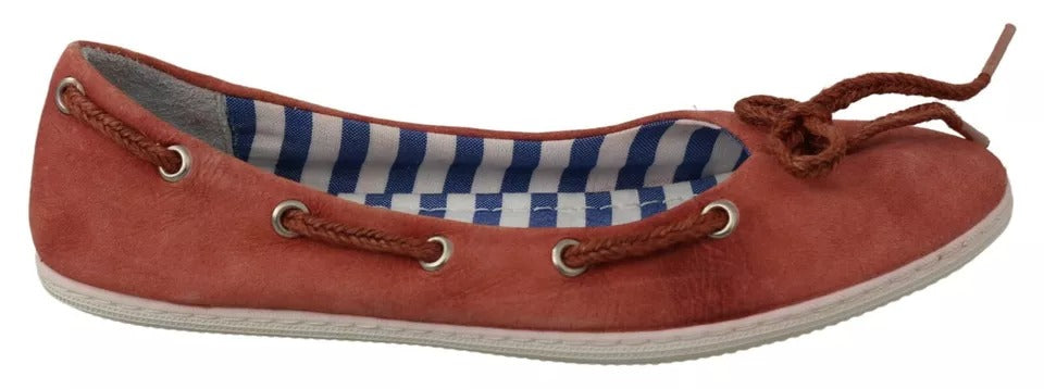 Pantofola D'Oro – Ballerinas aus Wildleder in Koralle mit Schleife und Spitze