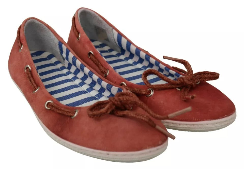 Pantofola D'Oro – Ballerinas aus Wildleder in Koralle mit Schleife und Spitze