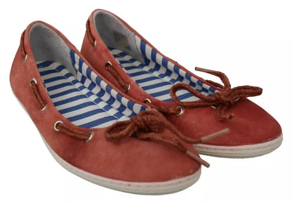 Pantofola D'Oro – Ballerinas aus Wildleder in Koralle mit Schleife und Spitze