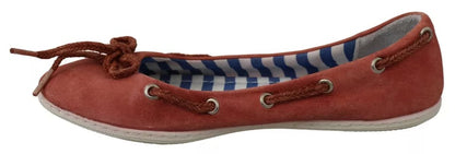 Pantofola D'Oro – Ballerinas aus Wildleder in Koralle mit Schleife und Spitze