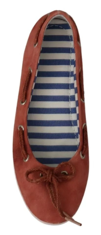 Pantofola D'Oro – Ballerinas aus Wildleder in Koralle mit Schleife und Spitze