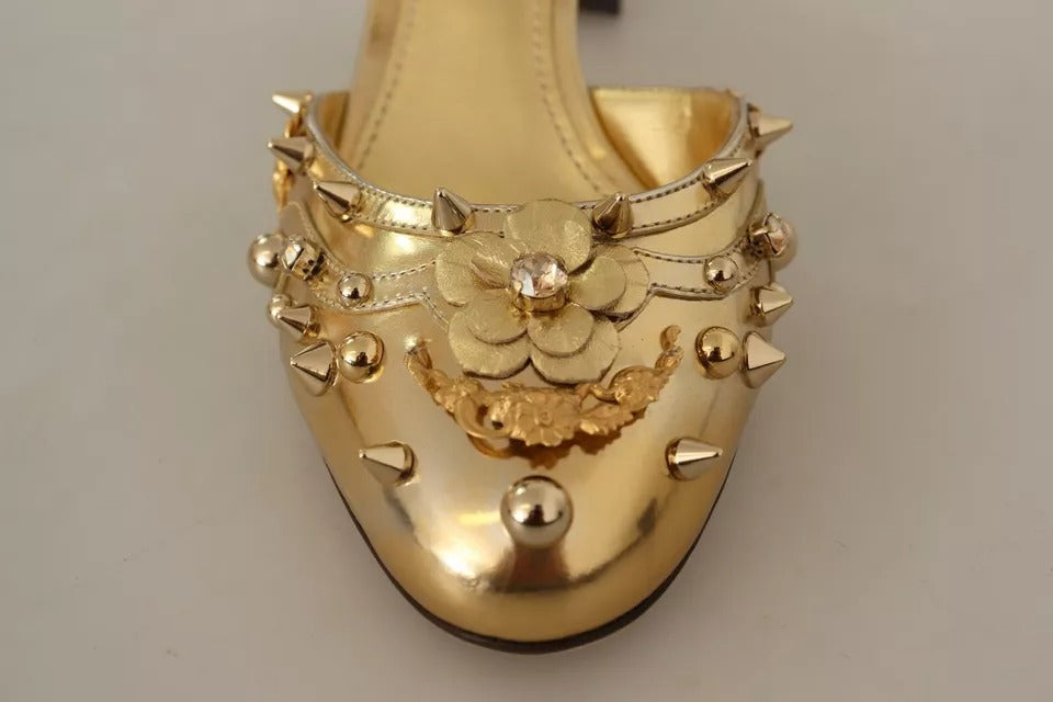 Dolce & Gabbana Gold Studs Vally Slingback Sandals Shoes