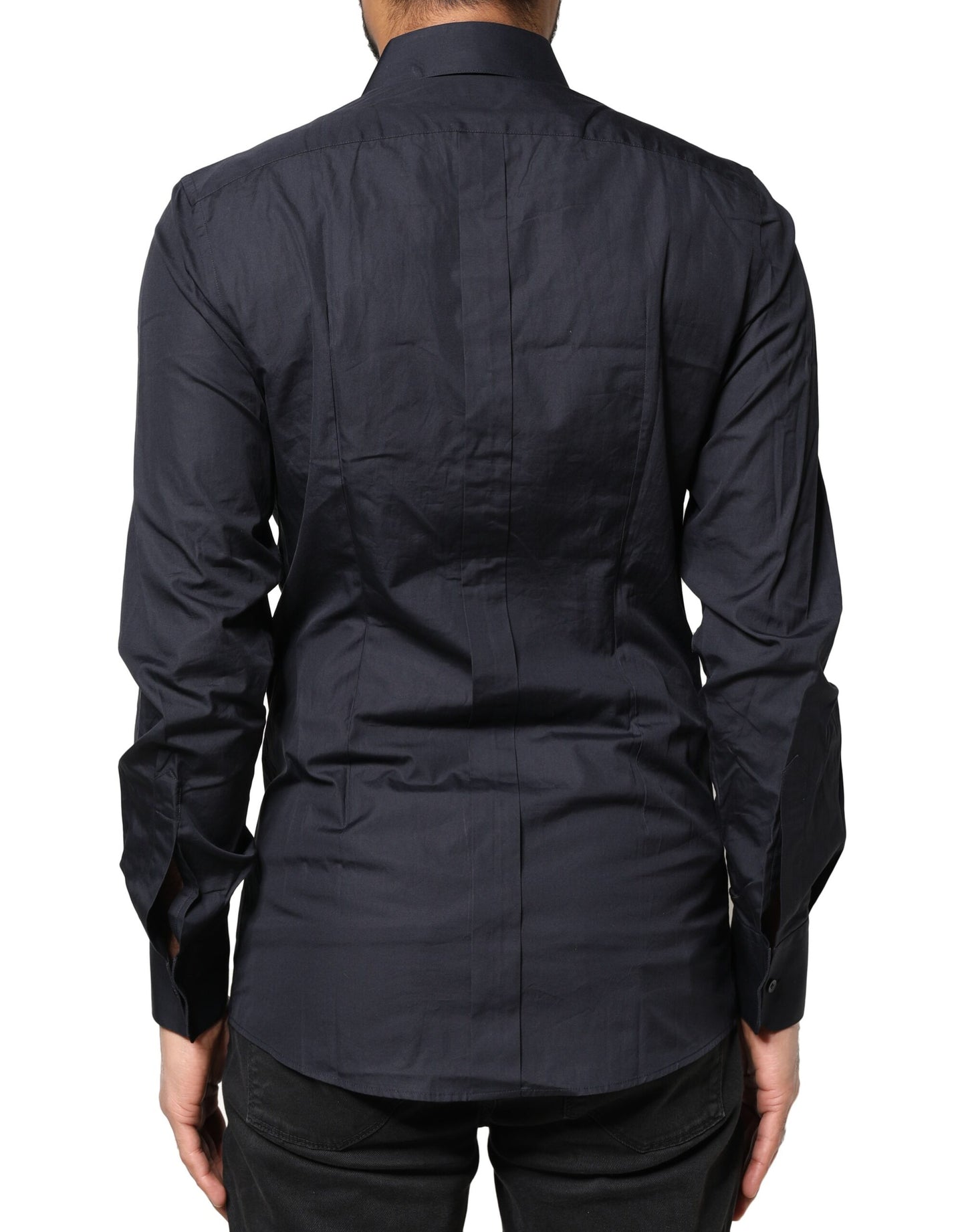 Dolce &amp; Gabbana Dunkelblaues GOLD Langarmhemd aus Baumwolle