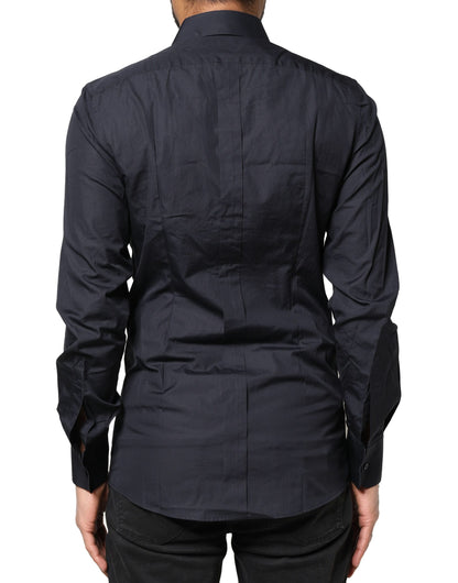 Dolce &amp; Gabbana Dunkelblaues GOLD Langarmhemd aus Baumwolle