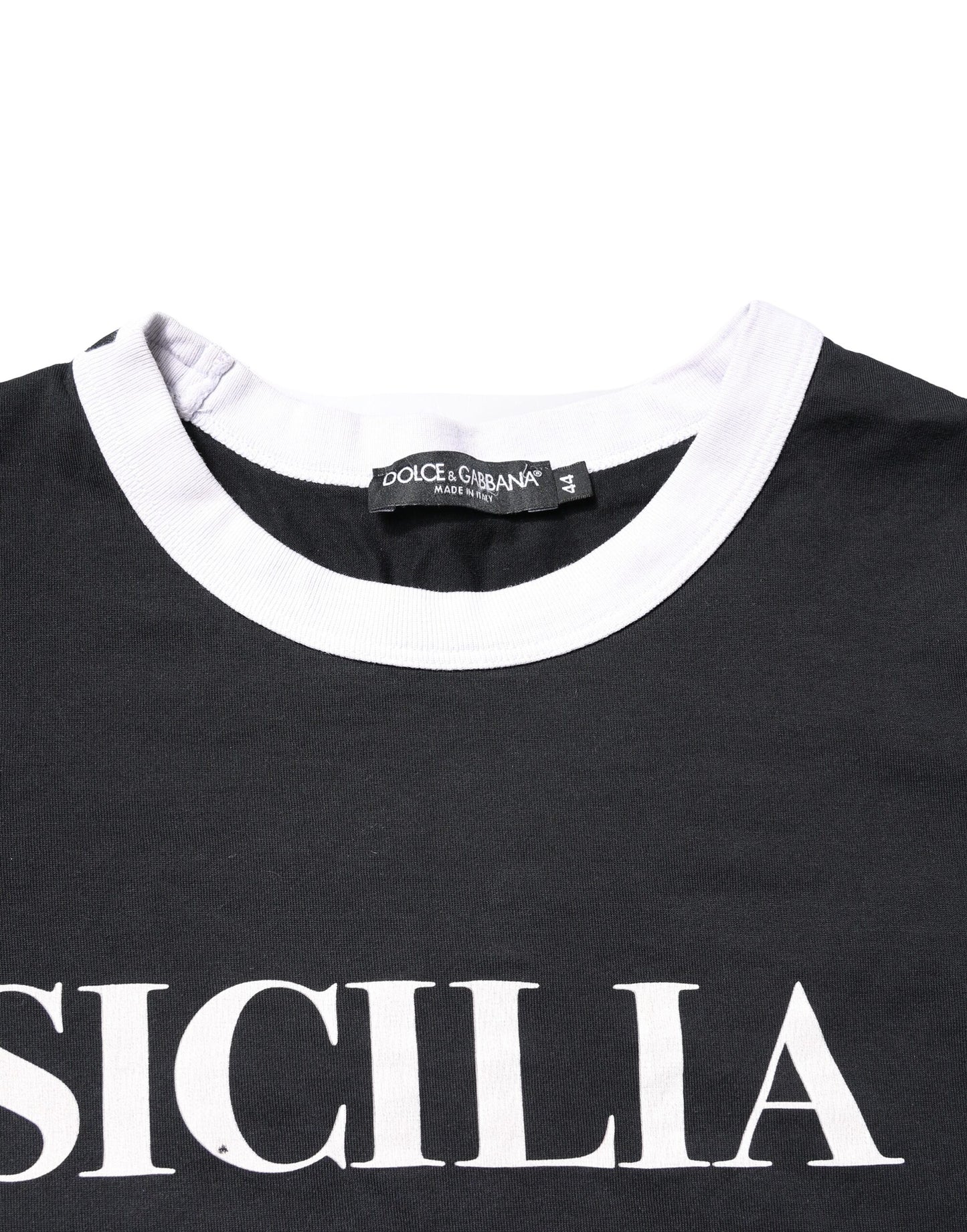 Dolce &amp; Gabbana – Schwarzes Sicilia-T-Shirt mit Rundhalsausschnitt und kurzen Ärmeln