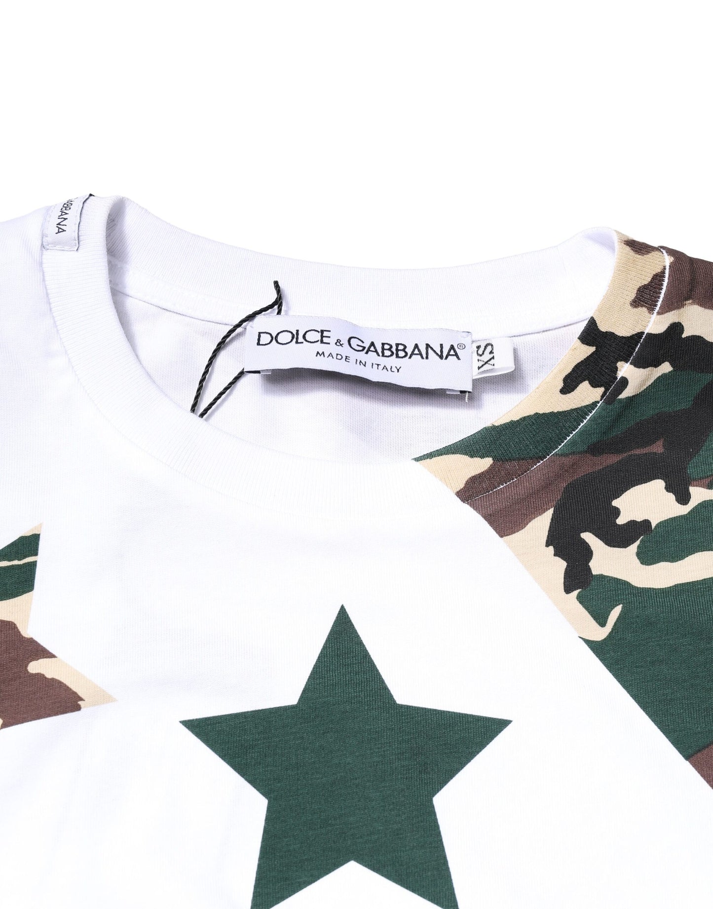 Dolce &amp; Gabbana – Weißes T-Shirt mit Rundhalsausschnitt und Camouflage-Sternen