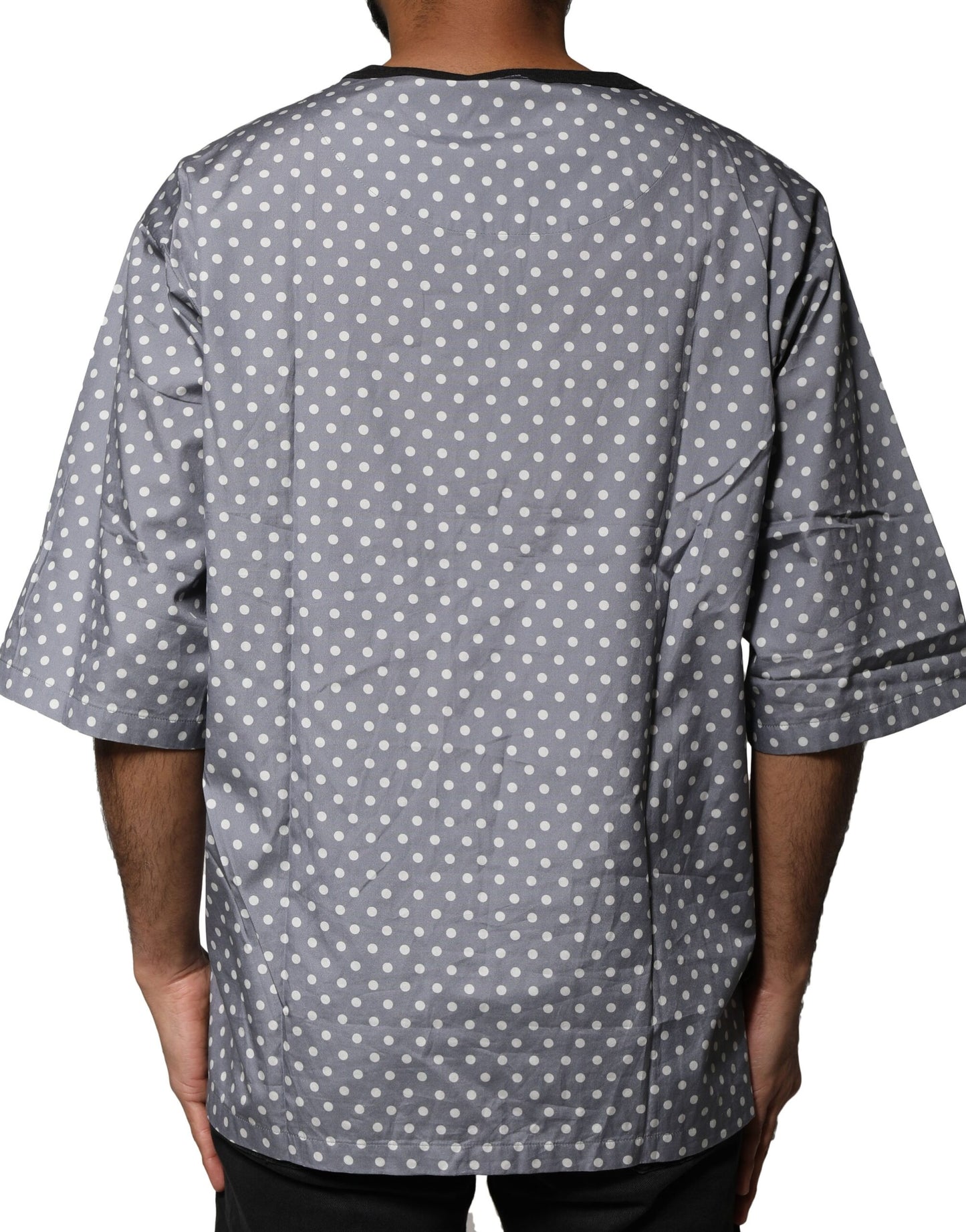 Dolce &amp; Gabbana Graues T-Shirt mit Rundhalsausschnitt und Pin-Up-Print mit Polka Dots