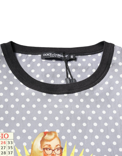 Dolce &amp; Gabbana Graues T-Shirt mit Rundhalsausschnitt und Pin-Up-Print mit Polka Dots