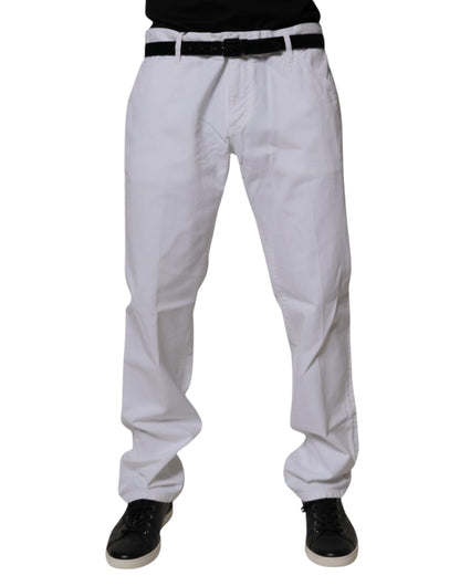 بنطلون جينز رجالي مستقيم من القطن باللون الأبيض من دولتشي آند غابانا