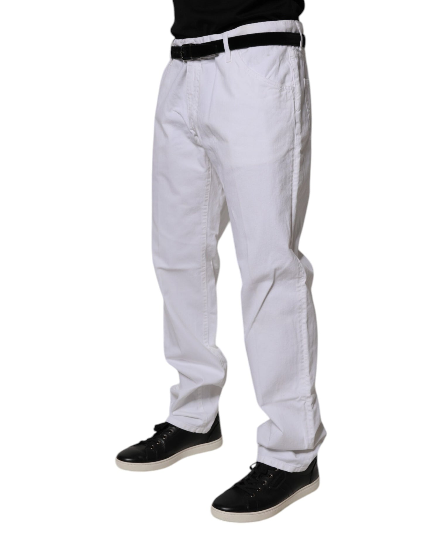 بنطلون جينز رجالي مستقيم من القطن باللون الأبيض من دولتشي آند غابانا