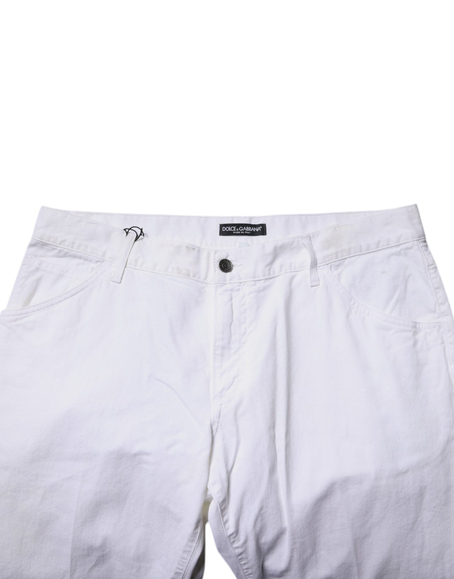 بنطلون جينز رجالي مستقيم من القطن باللون الأبيض من دولتشي آند غابانا