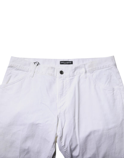 بنطلون جينز رجالي مستقيم من القطن باللون الأبيض من دولتشي آند غابانا