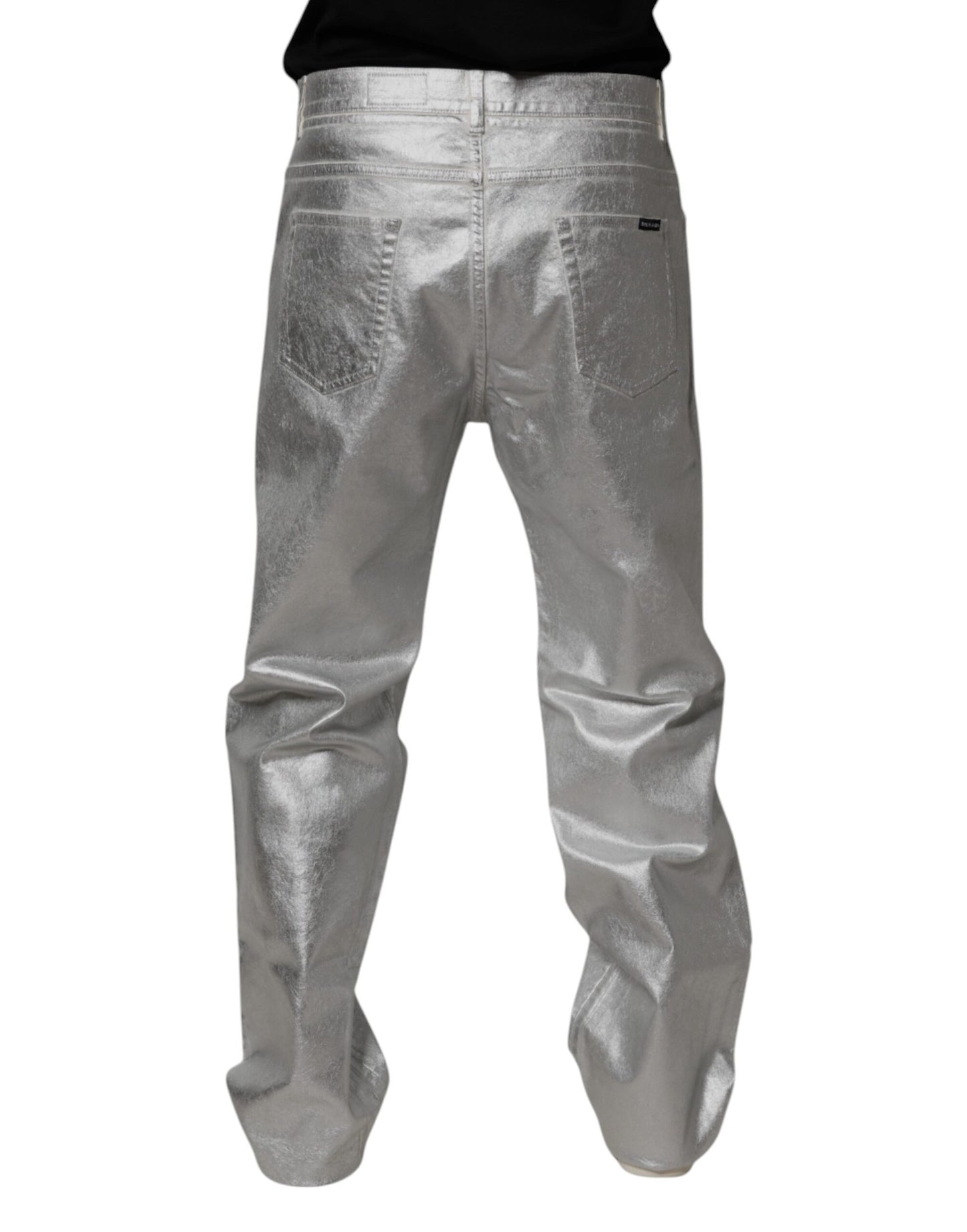 Dolce &amp; Gabbana – Gerade geschnittene Jeans aus Baumwolle in Metallic-Silber