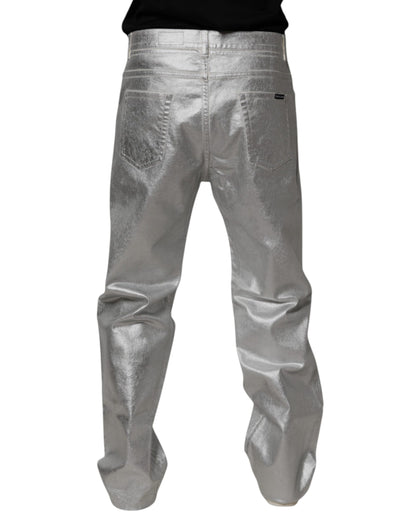 Dolce &amp; Gabbana – Gerade geschnittene Jeans aus Baumwolle in Metallic-Silber