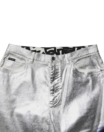 Dolce &amp; Gabbana – Gerade geschnittene Jeans aus Baumwolle in Metallic-Silber