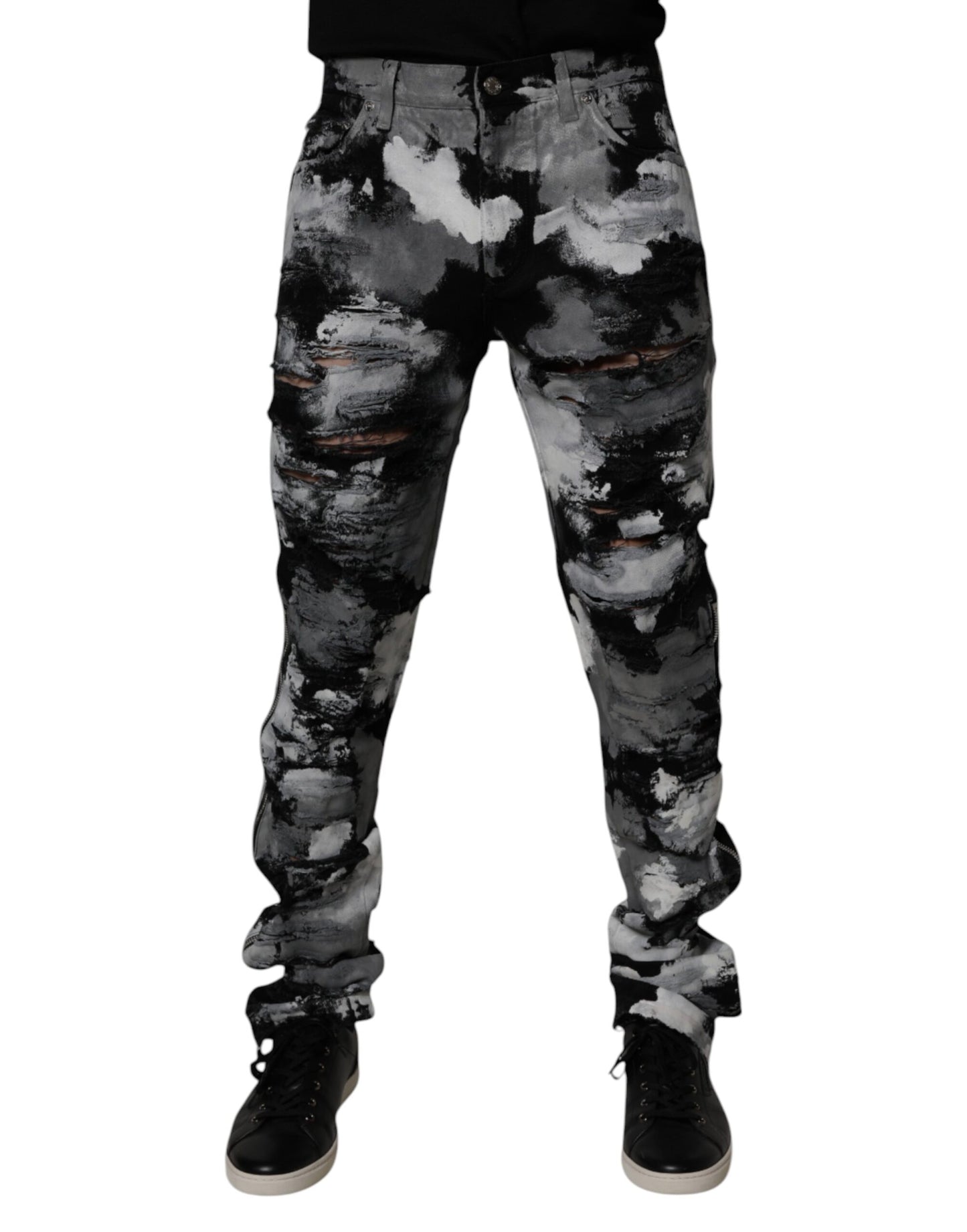 Dolce &amp; Gabbana – Mehrfarbige, zerfetzte Skinny-Jeans aus Camouflage-Denim