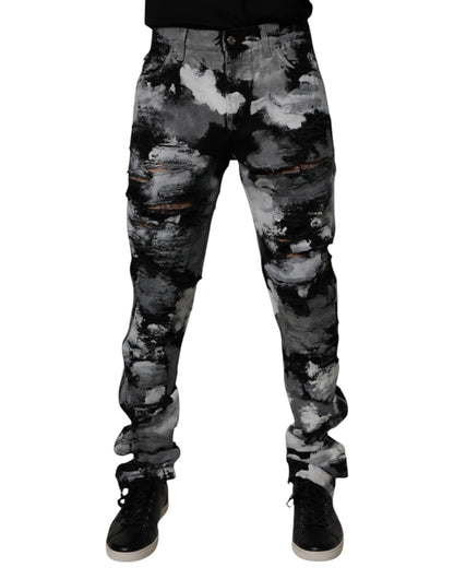 Dolce &amp; Gabbana – Mehrfarbige, zerfetzte Skinny-Jeans aus Camouflage-Denim