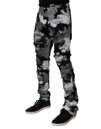 Dolce &amp; Gabbana – Mehrfarbige, zerfetzte Skinny-Jeans aus Camouflage-Denim