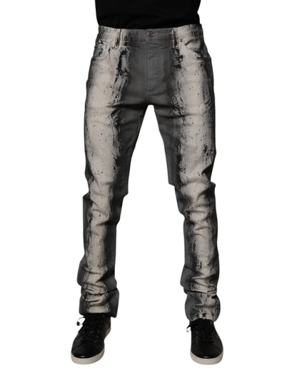 Dolce &amp; Gabbana Graue Skinny-Jeans aus Baumwolle mit Batikmuster für Herren