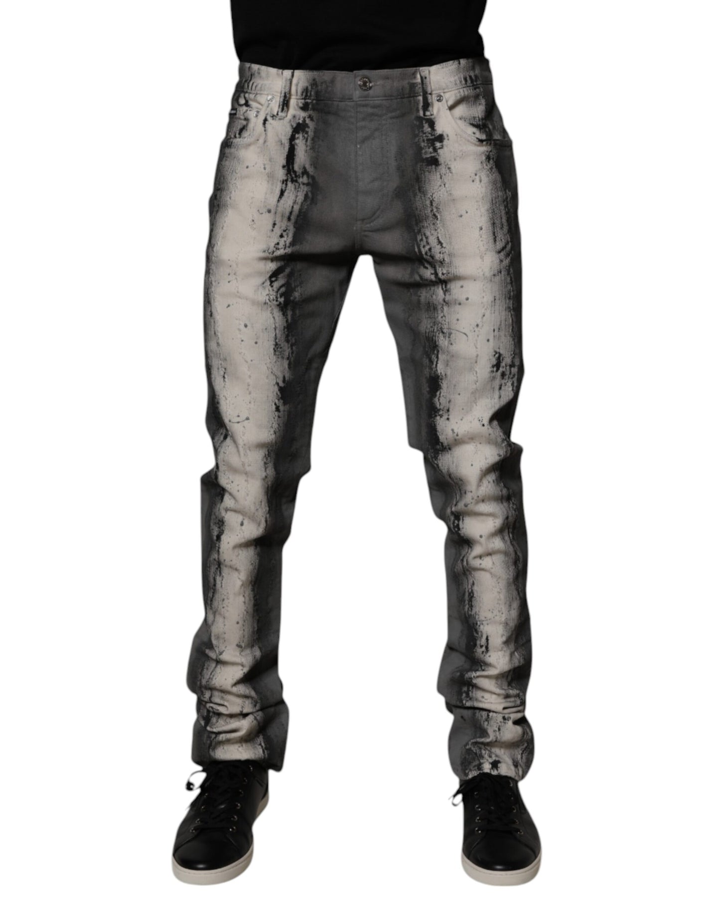 Dolce &amp; Gabbana Graue Skinny-Jeans aus Baumwolle mit Batikmuster für Herren