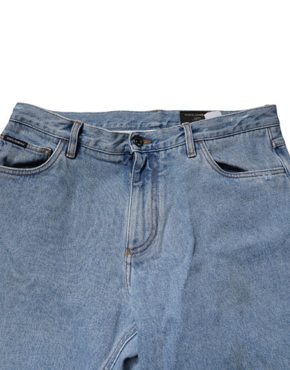 بنطلون جينز رجالي ضيق من القطن باللون الأزرق من دولتشي آند غابانا بخصر متوسط