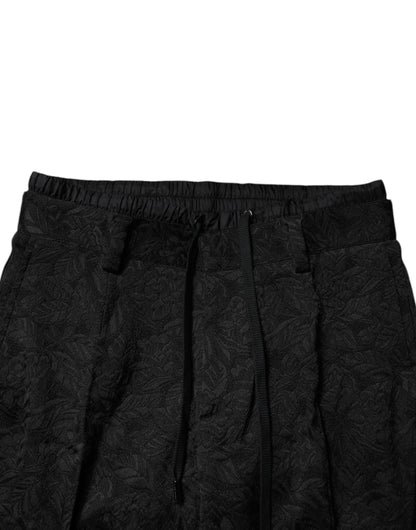 Dolce &amp; Gabbana – Enge Anzughose aus Polyester in Schwarz mit Brokatmuster
