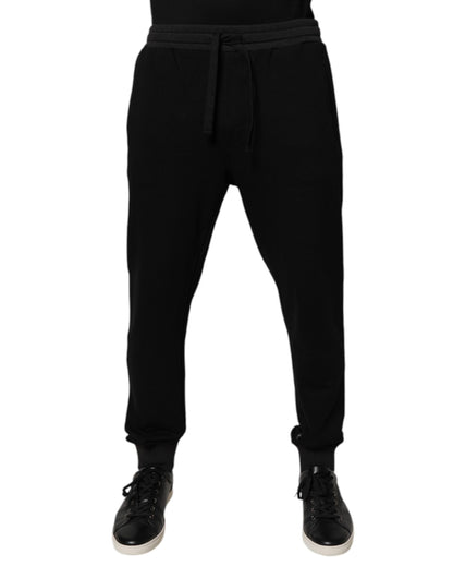 Dolce &amp; Gabbana Schwarzes Logo Herren Jogger Baumwolle Jogginghose