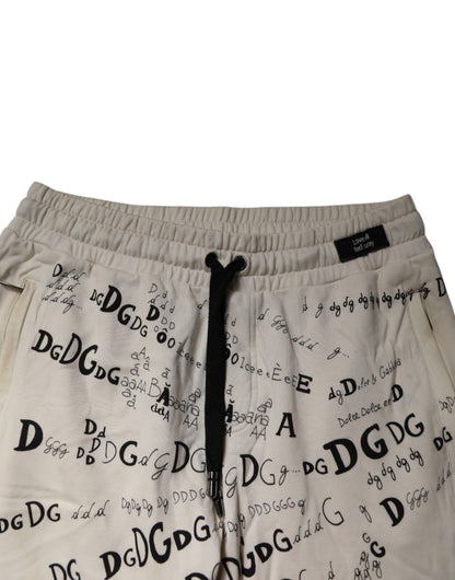 Dolce & Gabbana White Logo Print Men Skinny Sweatpants Pants