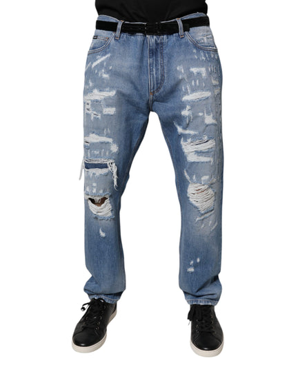Dolce &amp; Gabbana – Blaue, zerfetzte Jeans aus geradem Baumwolldenim