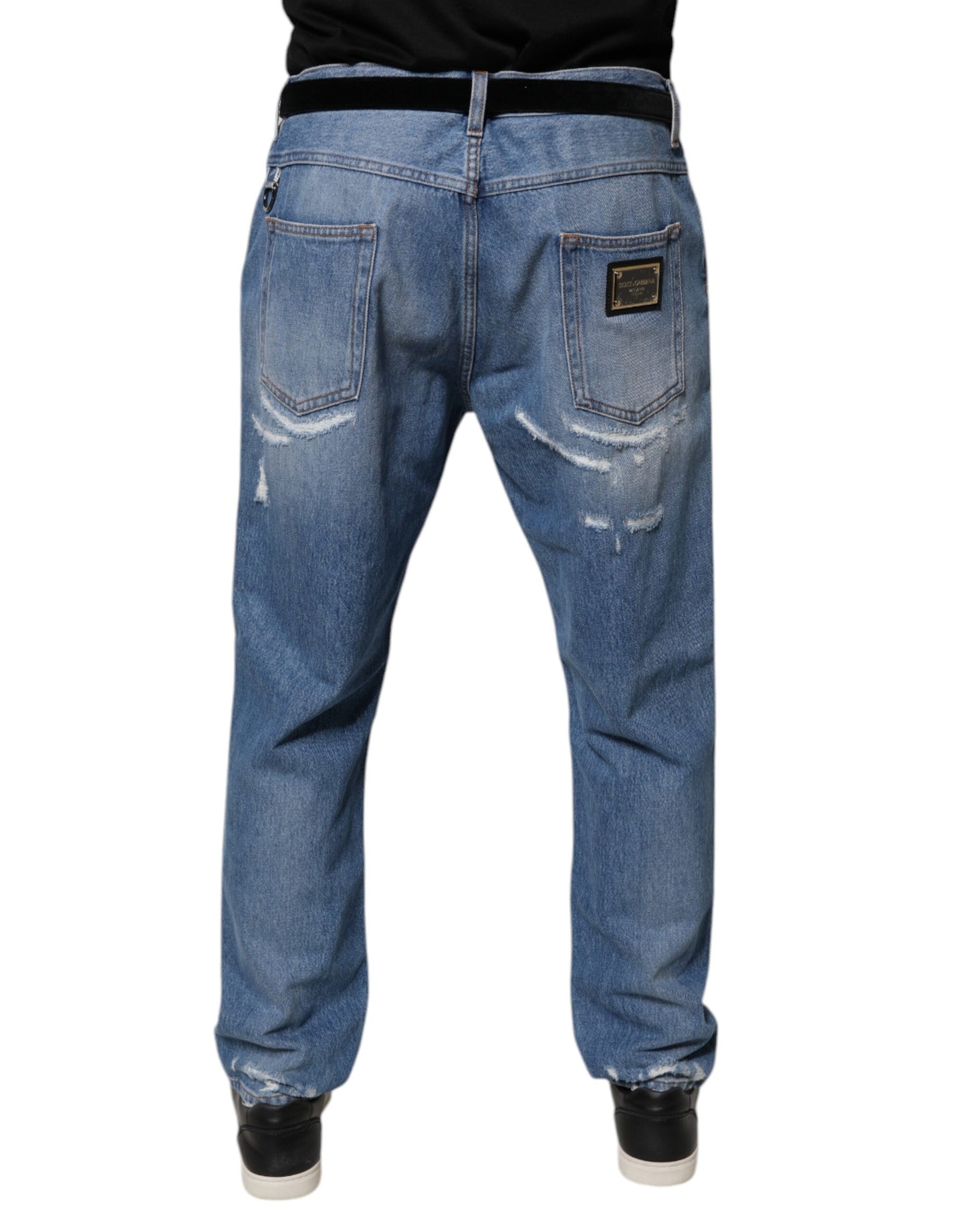 Dolce &amp; Gabbana – Blaue, zerfetzte Jeans aus geradem Baumwolldenim