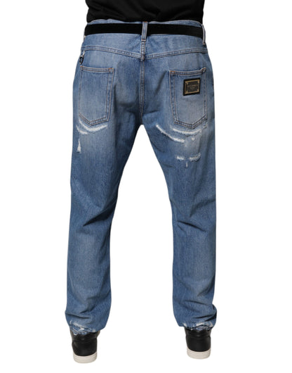 Dolce &amp; Gabbana – Blaue, zerfetzte Jeans aus geradem Baumwolldenim
