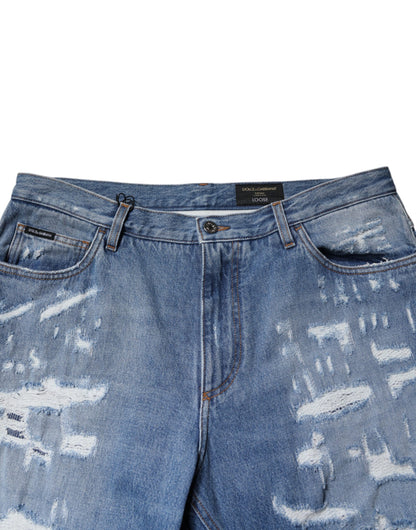 Dolce &amp; Gabbana – Blaue, zerfetzte Jeans aus geradem Baumwolldenim