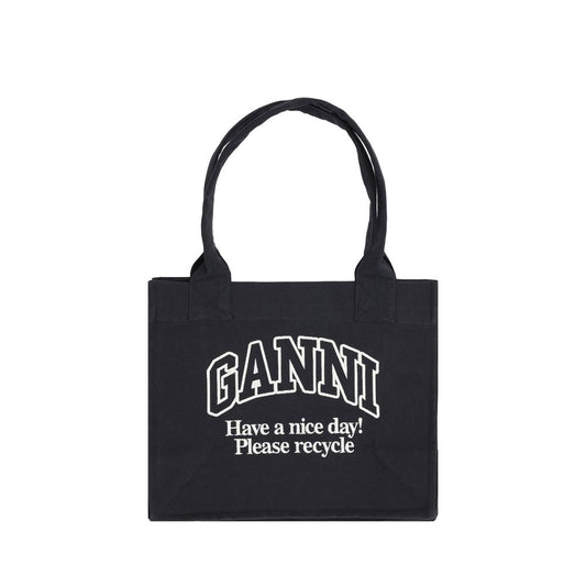 Ganni Schwarze Baumwoll-Schultertasche
