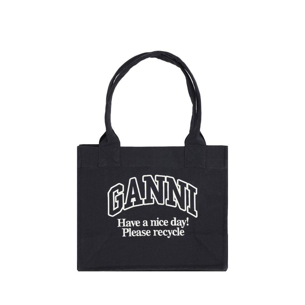 Ganni Schwarze Baumwoll-Schultertasche
