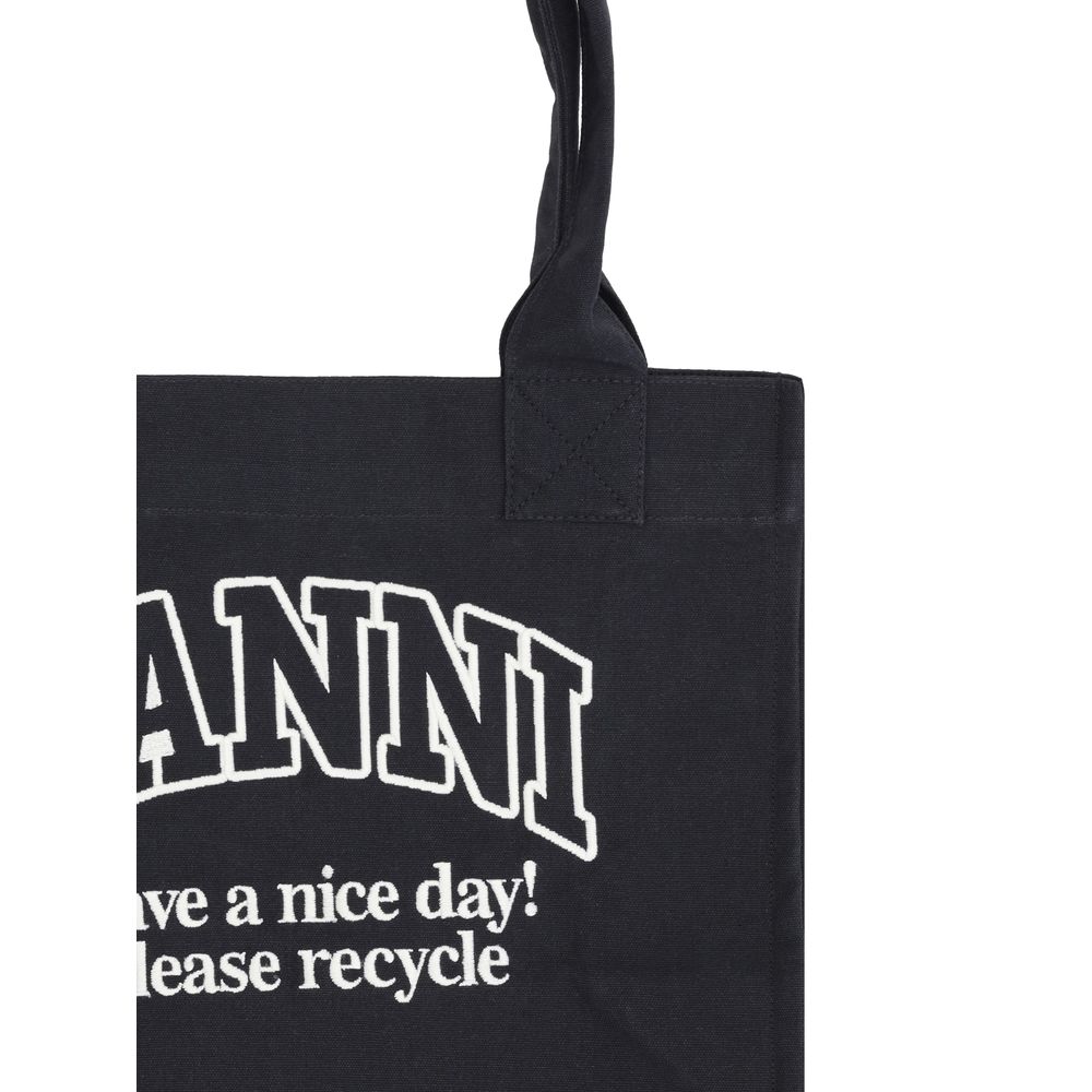 Ganni Schwarze Baumwoll-Schultertasche