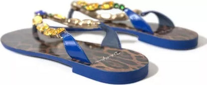 Dolce &amp; Gabbana Blaue Kristalle Flats Sandalen Beachwear Schuhe
