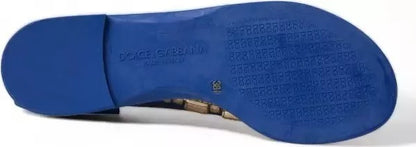 Dolce &amp; Gabbana Blaue Kristalle Flats Sandalen Beachwear Schuhe