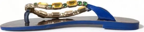 Dolce &amp; Gabbana Blaue Kristalle Flats Sandalen Beachwear Schuhe