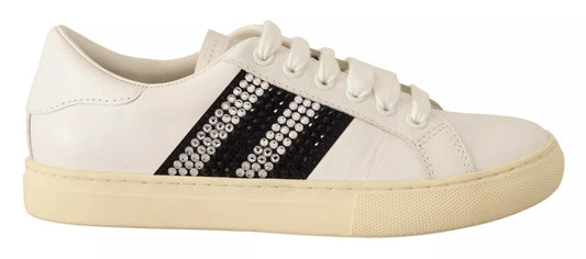 Marc Jacobs – Weiße Sneakers aus Leder mit Kristallverzierung