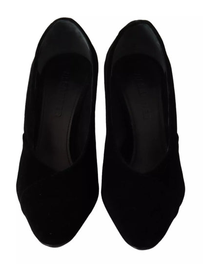 Jil Sander Black Leather Suede Block Heels Pumps Shoes