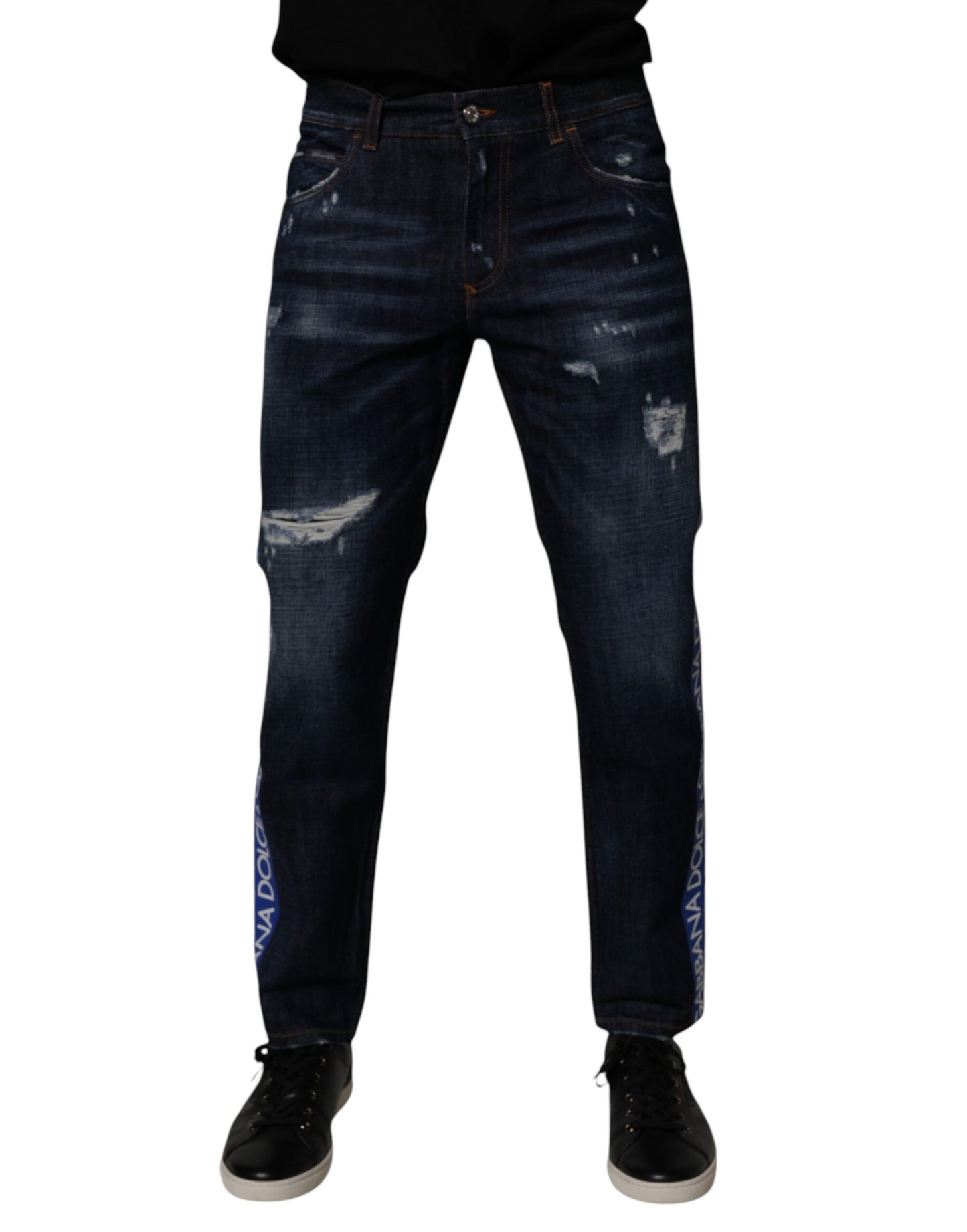 Dolce &amp; Gabbana – Dunkelblaue Skinny-Jeans aus zerfetzter Baumwolle