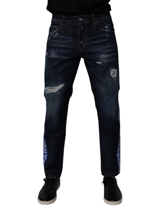 Dolce &amp; Gabbana – Dunkelblaue Skinny-Jeans aus zerfetzter Baumwolle